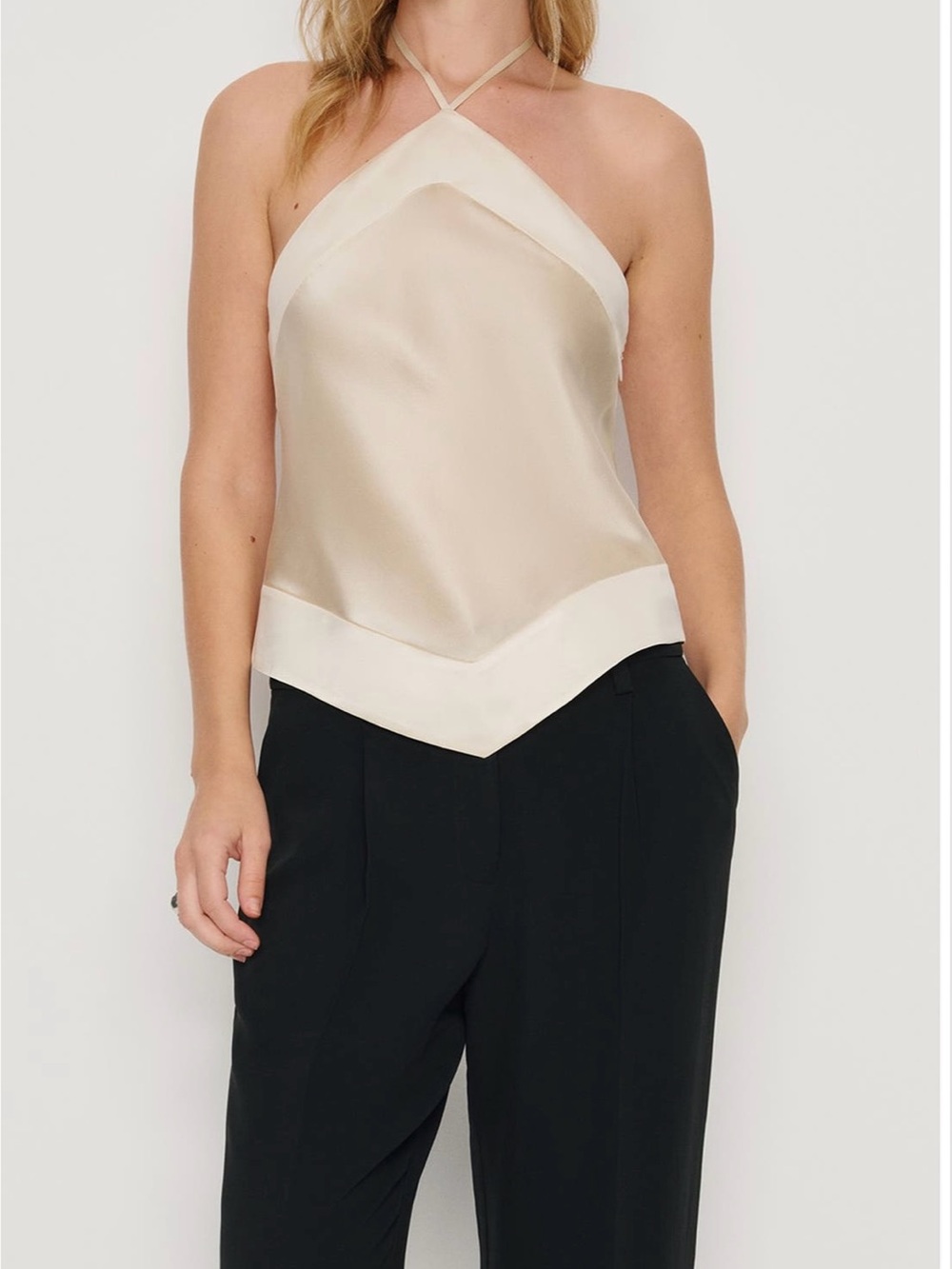 Reformation Jillian Halter silk top in almond